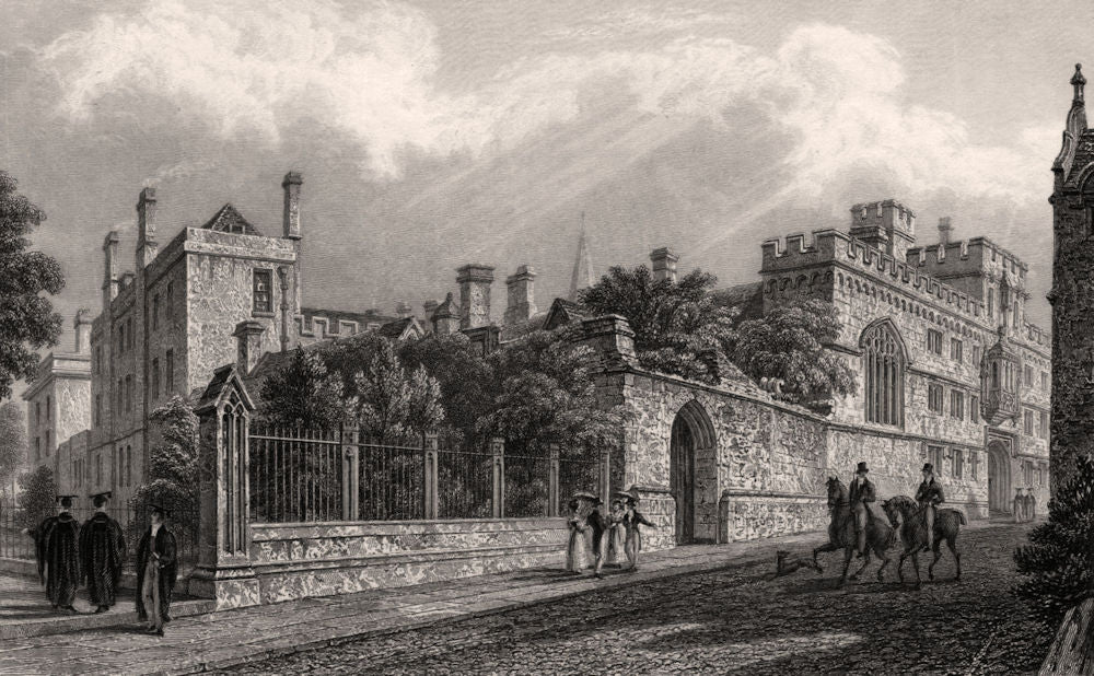 Corpus Christi College, Oxford, by John Le Keux 1837 old antique print picture